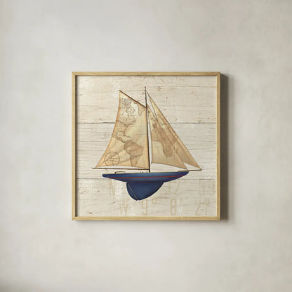 Nautique I by James Wiens. Shown in a natural wood glass frame for a timeless modern aesthetic. Available as an archival giclee rolled canvas, fine art paper, or poster print. SKU 21076a.