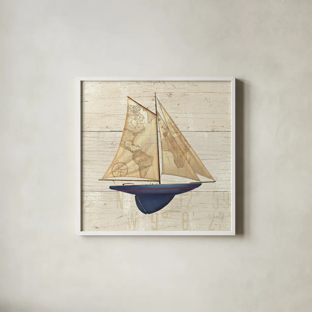 Nautique I by James Wiens. Shown in a crisp white glass frame for a clean and minimalist style. Available as an archival giclee rolled canvas, fine art paper, or poster print. SKU 21076a.
