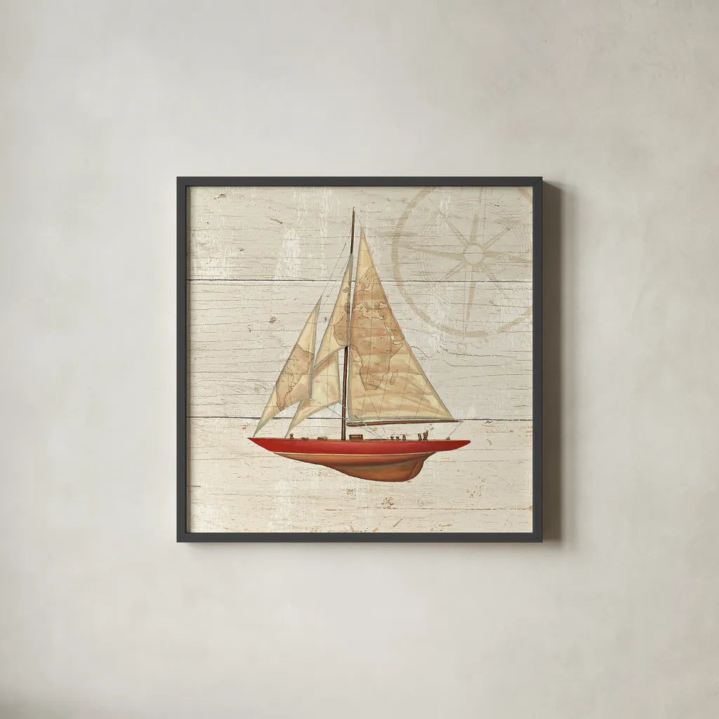 Nautique II by James Wiens. Shown in a sleek black glass frame for a contemporary gallery look. Available as an archival giclee rolled canvas, fine art paper, or poster print. SKU 21077a.
