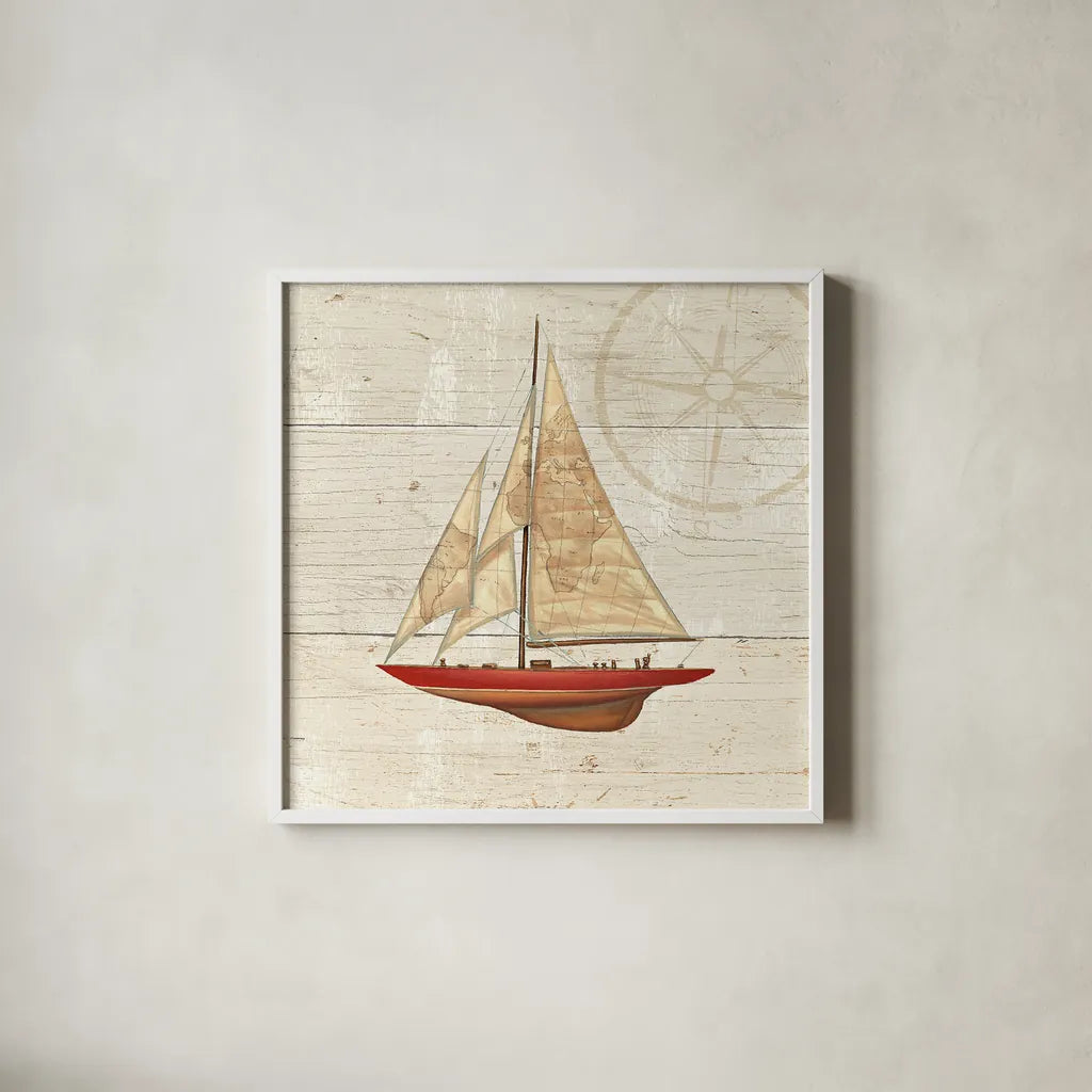 Nautique II by James Wiens. Shown in a crisp white glass frame for a clean and minimalist style. Available as an archival giclee rolled canvas, fine art paper, or poster print. SKU 21077a.