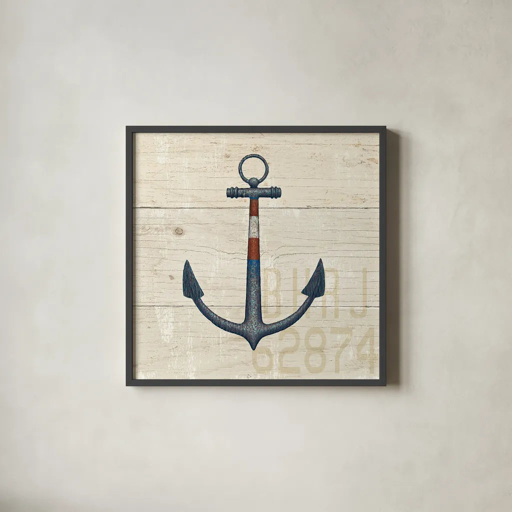 Nautique III by James Wiens. Shown in a sleek black glass frame for a contemporary gallery look. Available as an archival giclee rolled canvas, fine art paper, or poster print. SKU 21078a.