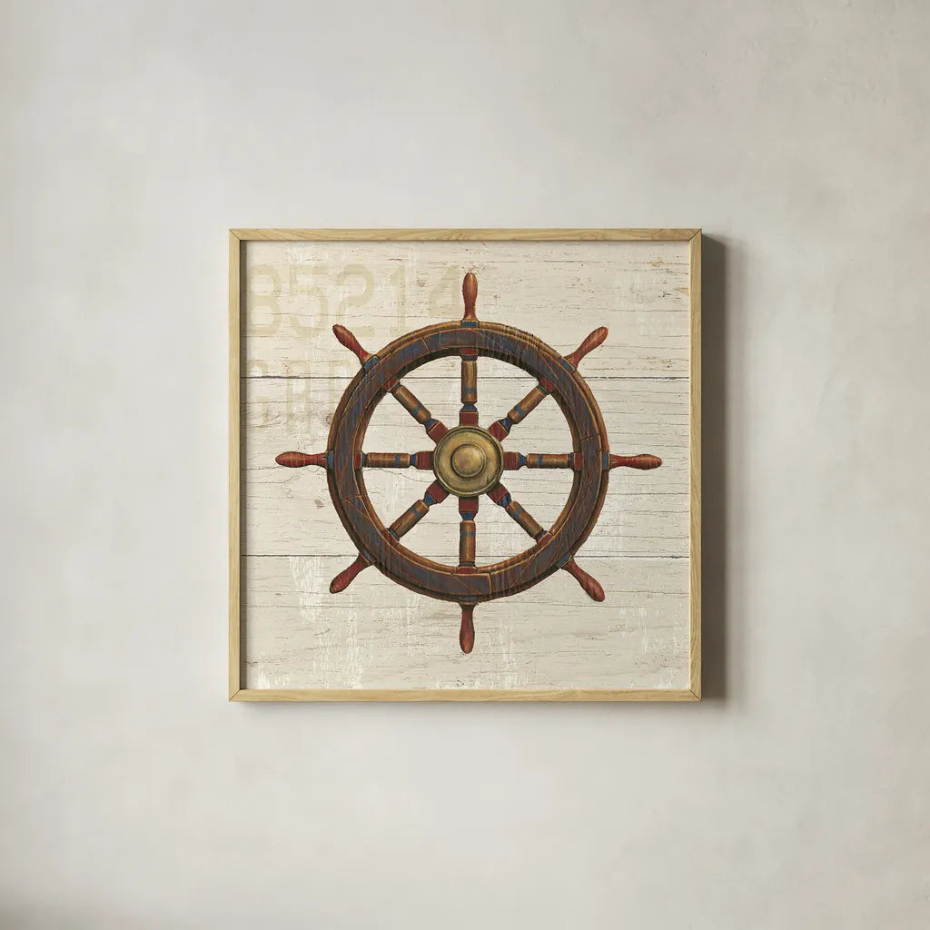 Nautique V by James Wiens. Shown in a natural wood glass frame for a timeless modern aesthetic. Available as an archival giclee rolled canvas, fine art paper, or poster print. SKU 21080a.