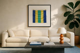 Nautique XIV by James Wiens. Displayed in a glass frame with matte in a clean modern living room. Available as an archival giclee rolled canvas, fine art paper, or poster print. SKU 51734a.