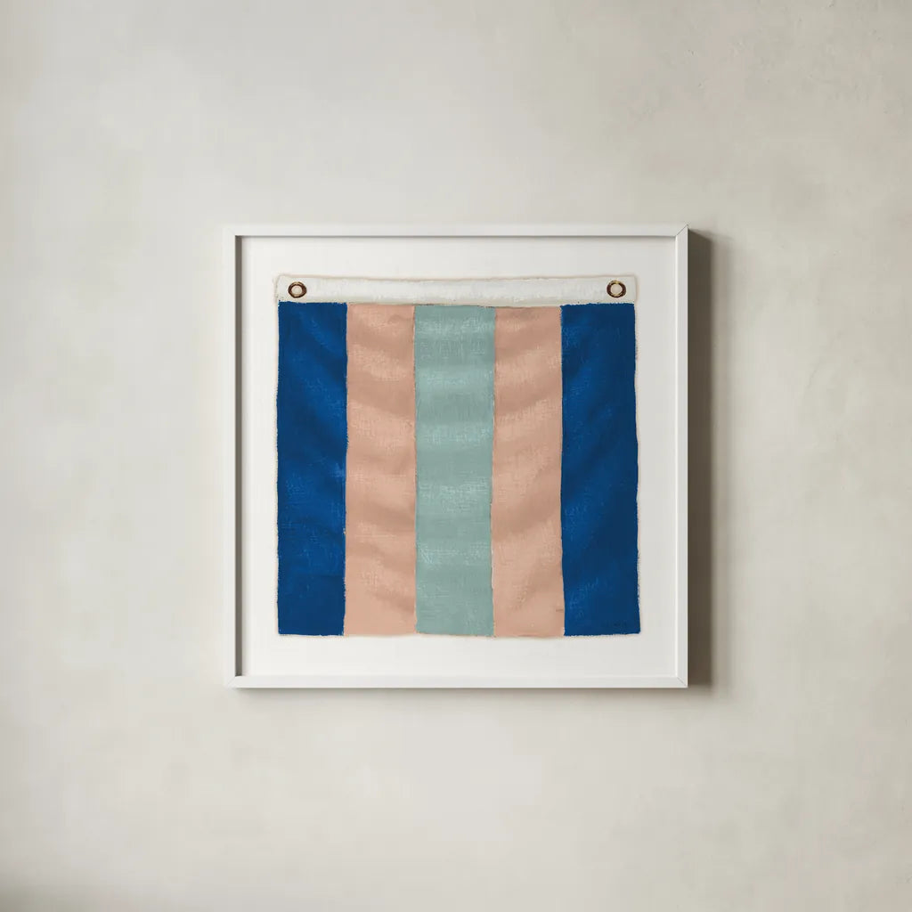 Nautique XIV Pastel by James Wiens. Shown in a crisp white glass frame for a clean and minimalist style. Available as an archival giclee rolled canvas, fine art paper, or poster print. SKU 87939a.