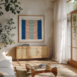 Nautique XIV Pastel by James Wiens. Shown in a natural wood frame in a cozy modern living room. Available as an archival giclee rolled canvas, fine art paper, or poster print. SKU 87939a.
