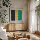 Nautique XV by James Wiens. Shown in a natural wood frame in a cozy modern living room. Available as an archival giclee rolled canvas, fine art paper, or poster print. SKU 51735a.