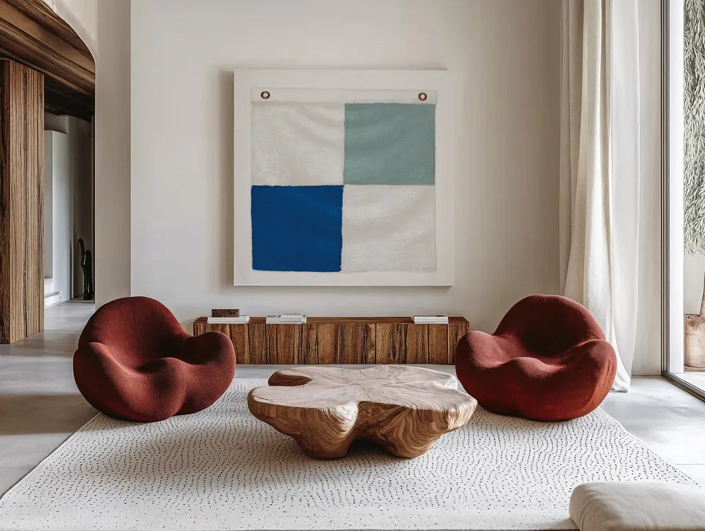 Nautique XVI Pastel by James Wiens. Shown as extra-large giant wall art in a modern living room. Available as an archival giclee rolled canvas, fine art paper, or poster print. SKU 87940a.