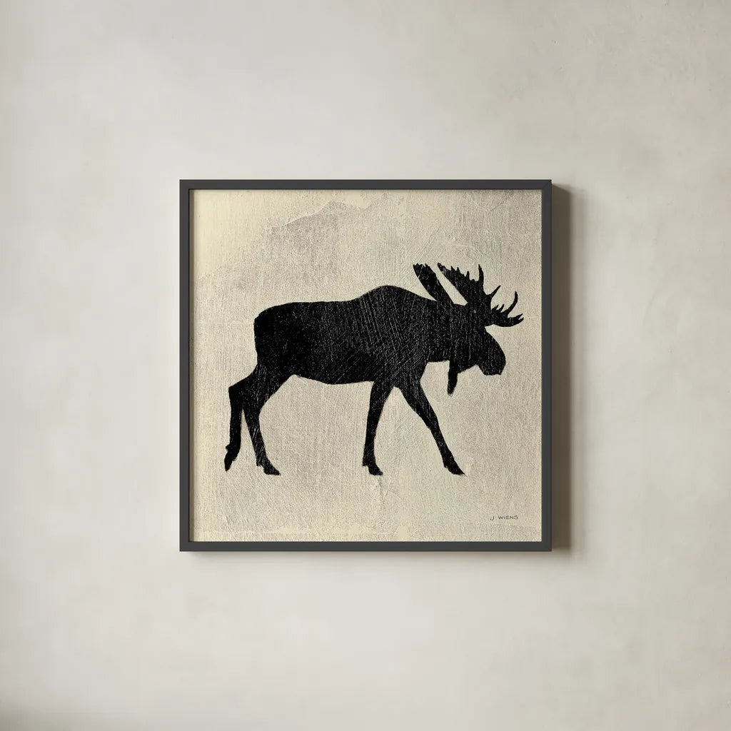 Neutral Lodge III v2 by James Wiens. Shown in a sleek black glass frame for a contemporary gallery look. Available as an archival giclee rolled canvas, fine art paper, or poster print. SKU 28685a.