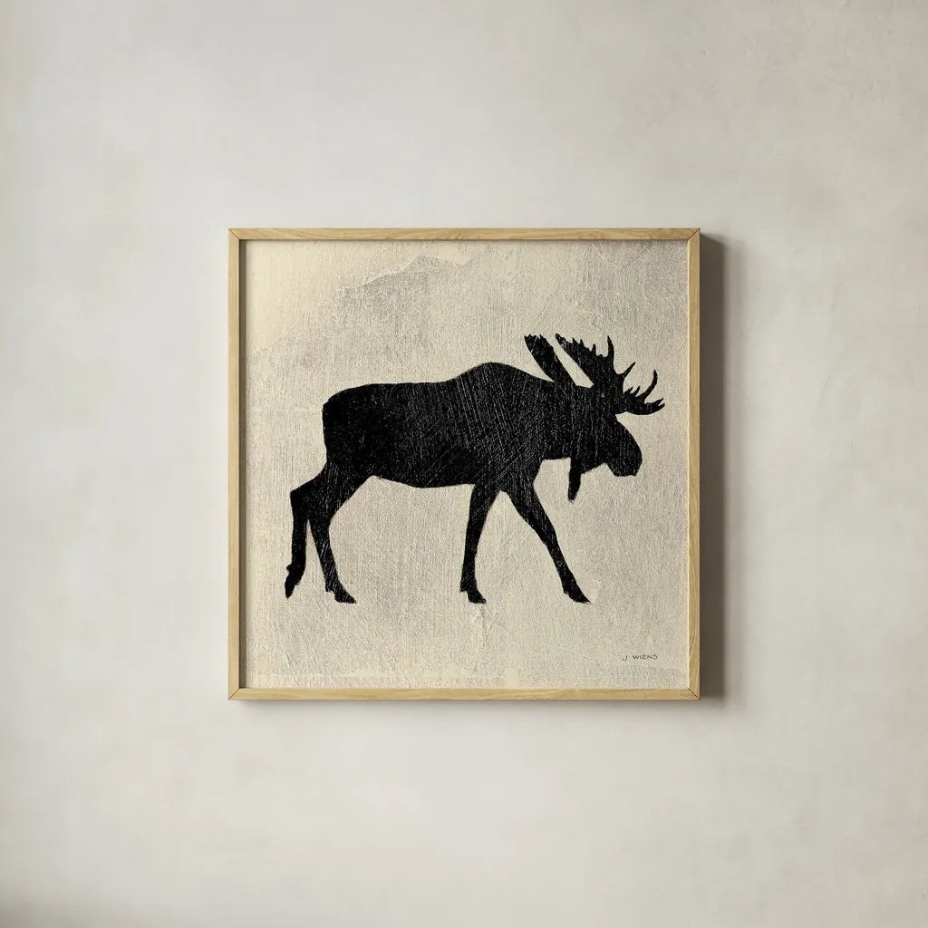 Neutral Lodge III v2 by James Wiens. Shown in a natural wood glass frame for a timeless modern aesthetic. Available as an archival giclee rolled canvas, fine art paper, or poster print. SKU 28685a.