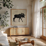 Neutral Lodge III v2 by James Wiens. Shown in a natural wood frame in a cozy modern living room. Available as an archival giclee rolled canvas, fine art paper, or poster print. SKU 28685a.
