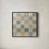 Neutrality Abstract Gold by James Wiens. Shown in a sleek black glass frame for a contemporary gallery look. Available as an archival giclee rolled canvas, fine art paper, or poster print. SKU 23490a.