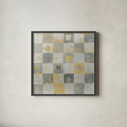 Neutrality Abstract Gold by James Wiens. Shown in a sleek black glass frame for a contemporary gallery look. Available as an archival giclee rolled canvas, fine art paper, or poster print. SKU 23490a.