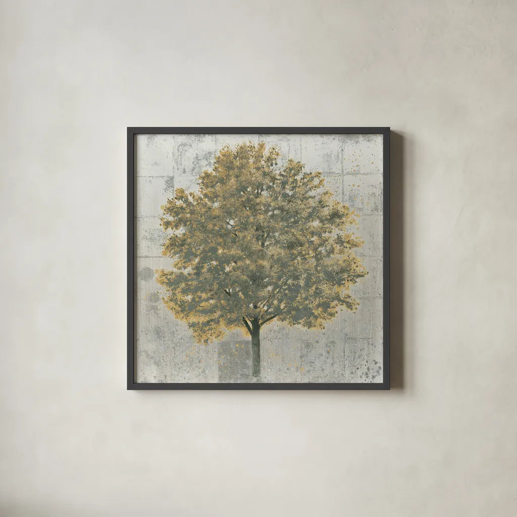 Neutrality Gold by James Wiens. Shown in a sleek black glass frame for a contemporary gallery look. Available as an archival giclee rolled canvas, fine art paper, or poster print. SKU 23016a.