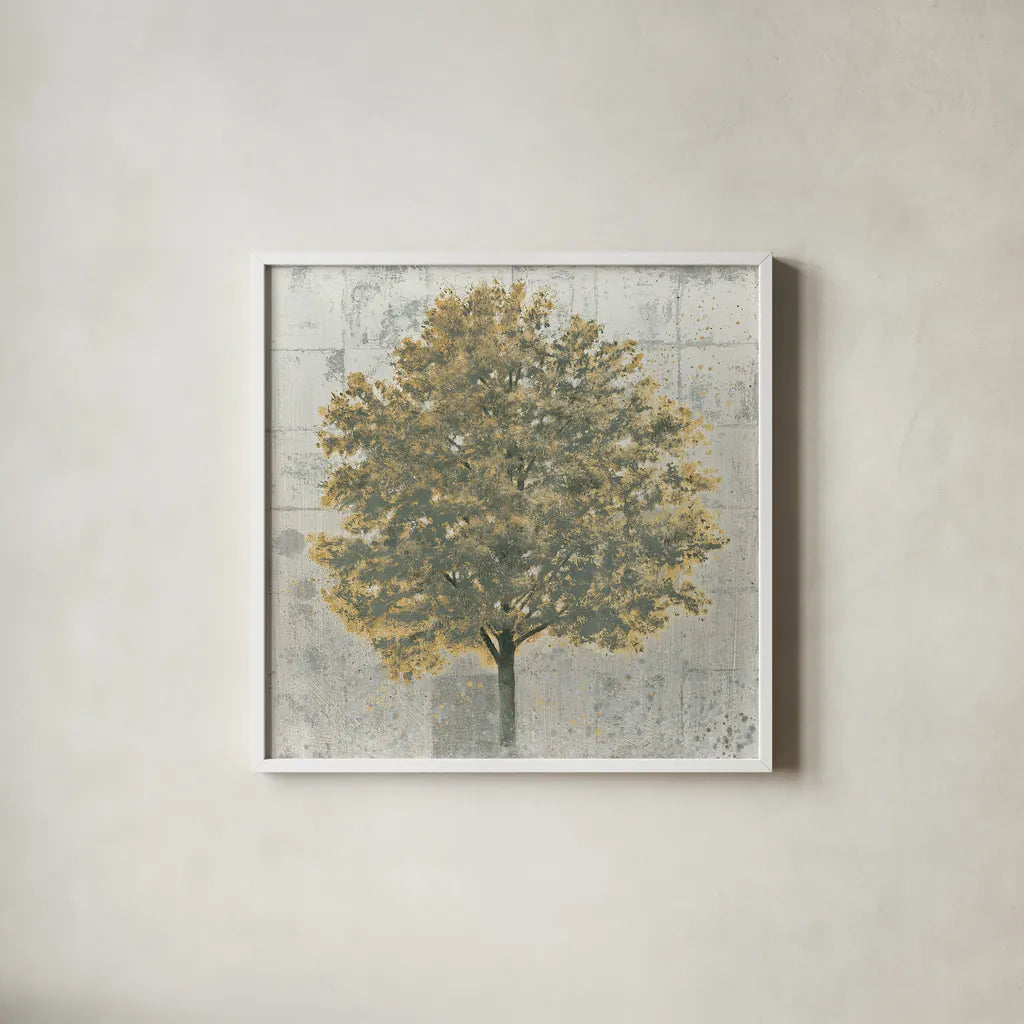 Neutrality Gold by James Wiens. Shown in a crisp white glass frame for a clean and minimalist style. Available as an archival giclee rolled canvas, fine art paper, or poster print. SKU 23016a.