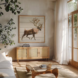 Northern Wild IV on Wood by James Wiens. Shown in a natural wood frame in a cozy modern living room. Available as an archival giclee rolled canvas, fine art paper, or poster print. SKU 69071a.