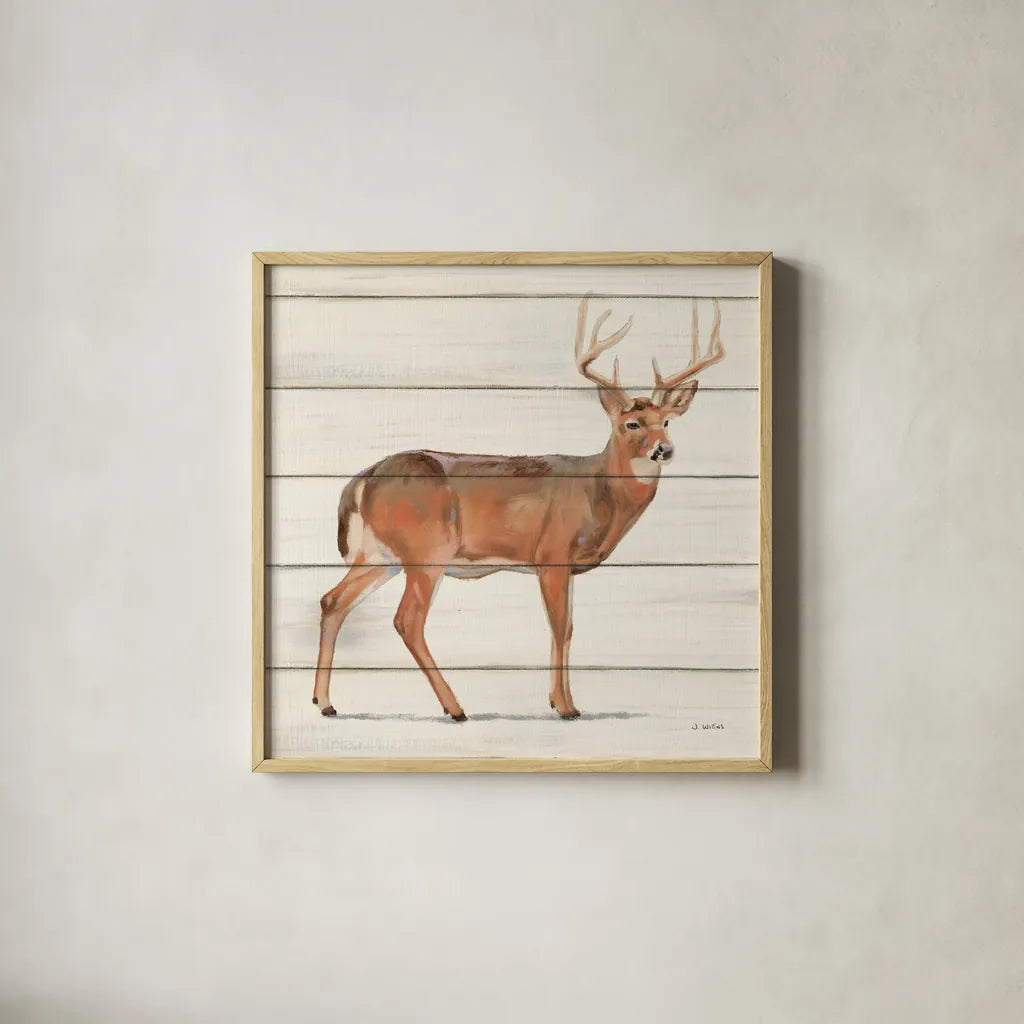 Northern Wild V on Wood by James Wiens. Shown in a natural wood glass frame for a timeless modern aesthetic. Available as an archival giclee rolled canvas, fine art paper, or poster print. SKU 69072a.