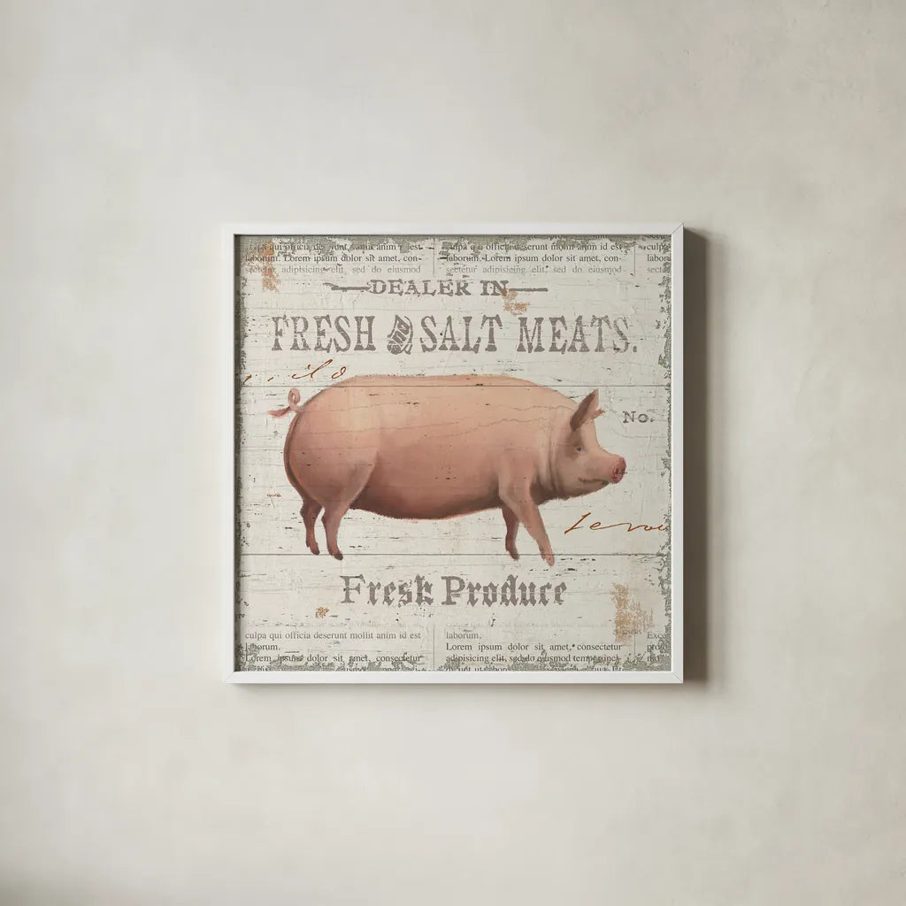 On the Farm I by James Wiens. Shown in a crisp white glass frame for a clean and minimalist style. Available as an archival giclee rolled canvas, fine art paper, or poster print. SKU 18242a.