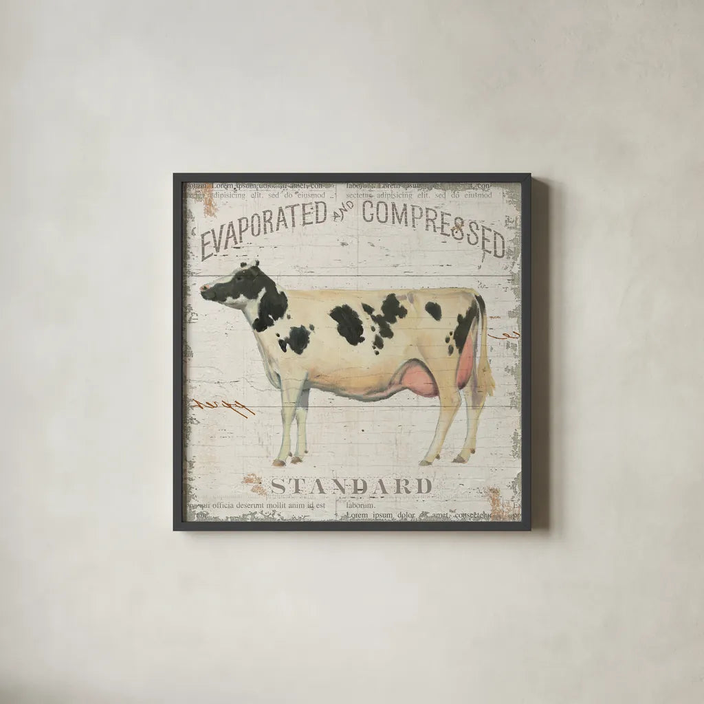 On the Farm II by James Wiens. Shown in a sleek black glass frame for a contemporary gallery look. Available as an archival giclee rolled canvas, fine art paper, or poster print. SKU 18243a.