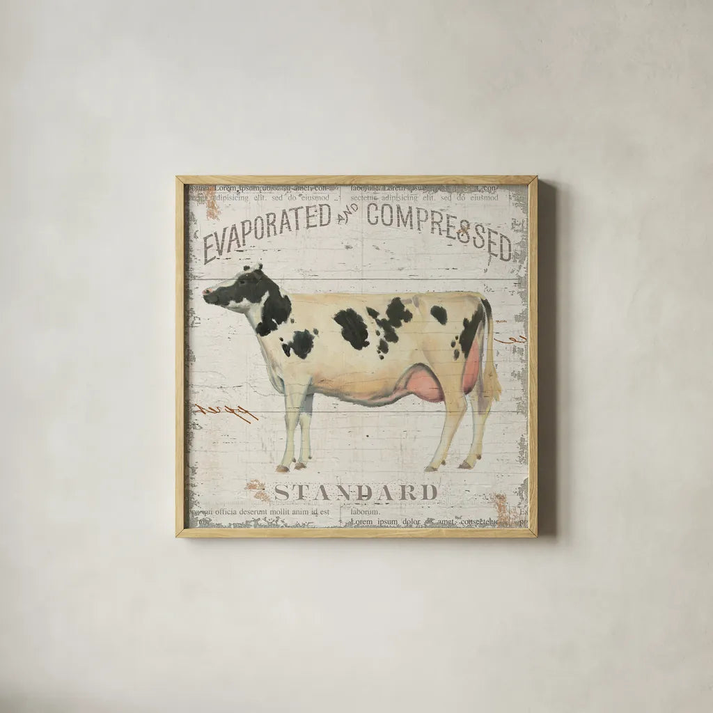 On the Farm II by James Wiens. Shown in a natural wood glass frame for a timeless modern aesthetic. Available as an archival giclee rolled canvas, fine art paper, or poster print. SKU 18243a.