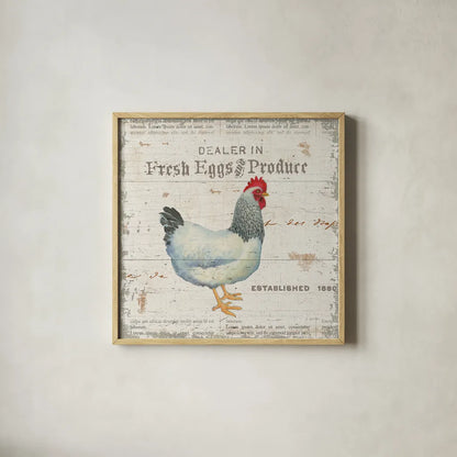 On the Farm III by James Wiens. Shown in a natural wood glass frame for a timeless modern aesthetic. Available as an archival giclee rolled canvas, fine art paper, or poster print. SKU 18244a.