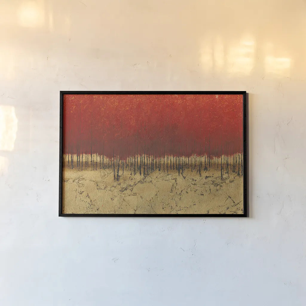 Orange Trees III by James Wiens. shown as a paper print in a black flame. Available as a archival giclee rolled canvas, fine art paper, or poster print. SKU 20390i.