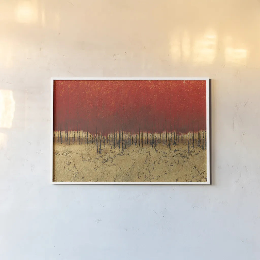 Orange Trees III by James Wiens. shown as a paper print in a white frame. Available as a archival giclee rolled canvas, fine art paper, or poster print. SKU 20390i.