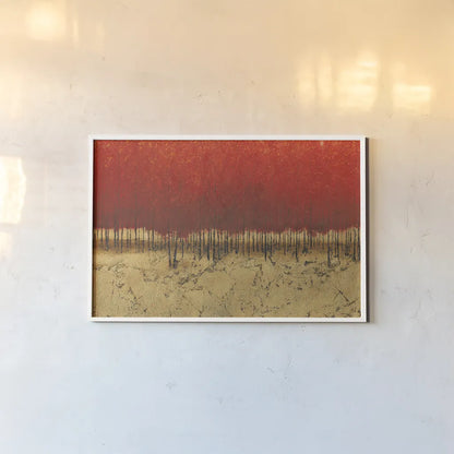 Orange Trees III by James Wiens. shown as a paper print in a white frame. Available as a archival giclee rolled canvas, fine art paper, or poster print. SKU 20390i.