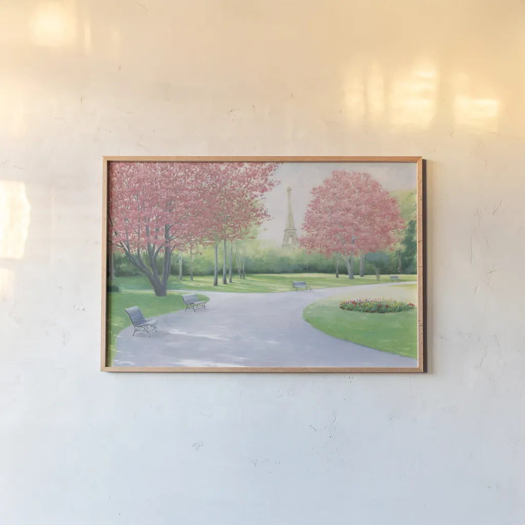 Parisian Spring by James Wiens. shown as a paper print in a natural frame. Available as a archival giclee rolled canvas, fine art paper, or poster print. SKU 33859i.