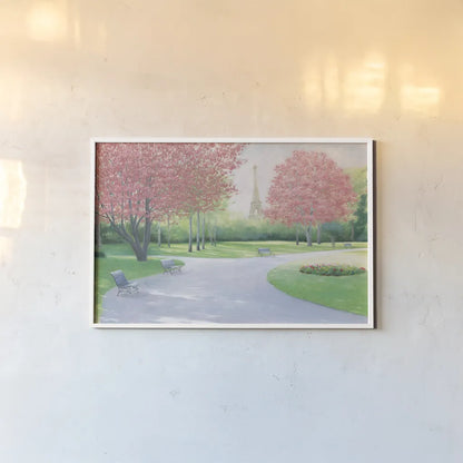 Parisian Spring by James Wiens. shown as a paper print in a white frame. Available as a archival giclee rolled canvas, fine art paper, or poster print. SKU 33859i.
