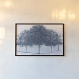 Peaceful Grove Navy by James Wiens. shown as a paper print in a black flame. Available as a archival giclee rolled canvas, fine art paper, or poster print. SKU 91612i.