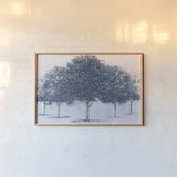 Peaceful Grove Navy by James Wiens. shown as a paper print in a natural frame. Available as a archival giclee rolled canvas, fine art paper, or poster print. SKU 91612i.
