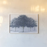 Peaceful Grove Navy by James Wiens. shown as a paper print in a white frame. Available as a archival giclee rolled canvas, fine art paper, or poster print. SKU 91612i.