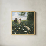 Playful by James Wiens. Shown in a natural wood glass frame for a timeless modern aesthetic. Available as an archival giclee rolled canvas, fine art paper, or poster print. SKU 33398a.
