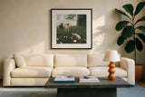 Playful by James Wiens. Displayed in a glass frame with matte in a clean modern living room. Available as an archival giclee rolled canvas, fine art paper, or poster print. SKU 33398a.