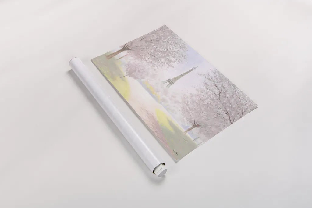 Pretty Paris by James Wiens. shown as a rolled paper print. Available as archival giclee rolled canvas, fine art paper, or poster print. SKU 43508i.