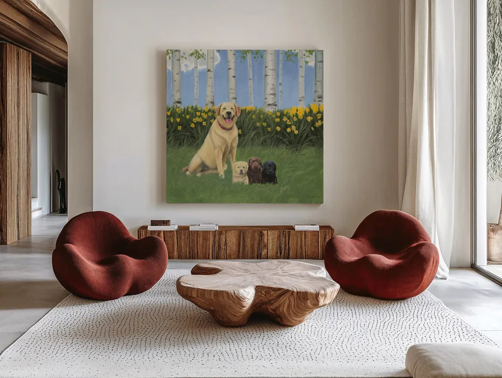 Proud Mom by James Wiens. Shown as extra-large giant wall art in a modern living room. Available as an archival giclee rolled canvas, fine art paper, or poster print. SKU 33397a.