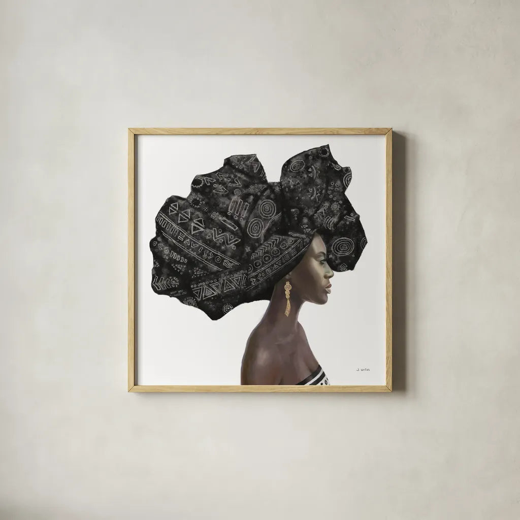 Pure Style II Black by James Wiens. Shown in a natural wood glass frame for a timeless modern aesthetic. Available as an archival giclee rolled canvas, fine art paper, or poster print. SKU 49220a.