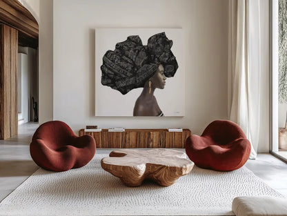 Pure Style II Black by James Wiens. Shown as extra-large giant wall art in a modern living room. Available as an archival giclee rolled canvas, fine art paper, or poster print. SKU 49220a.