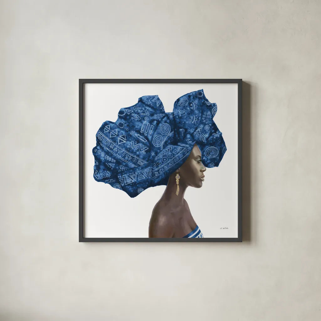 Pure Style II Blue by James Wiens. Shown in a sleek black glass frame for a contemporary gallery look. Available as an archival giclee rolled canvas, fine art paper, or poster print. SKU 47530a.