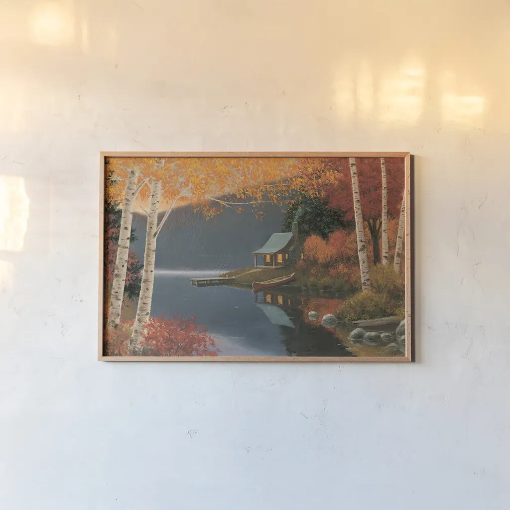 Quiet Evening I by James Wiens. shown as a paper print in a natural frame. Available as a archival giclee rolled canvas, fine art paper, or poster print. SKU 21318i.