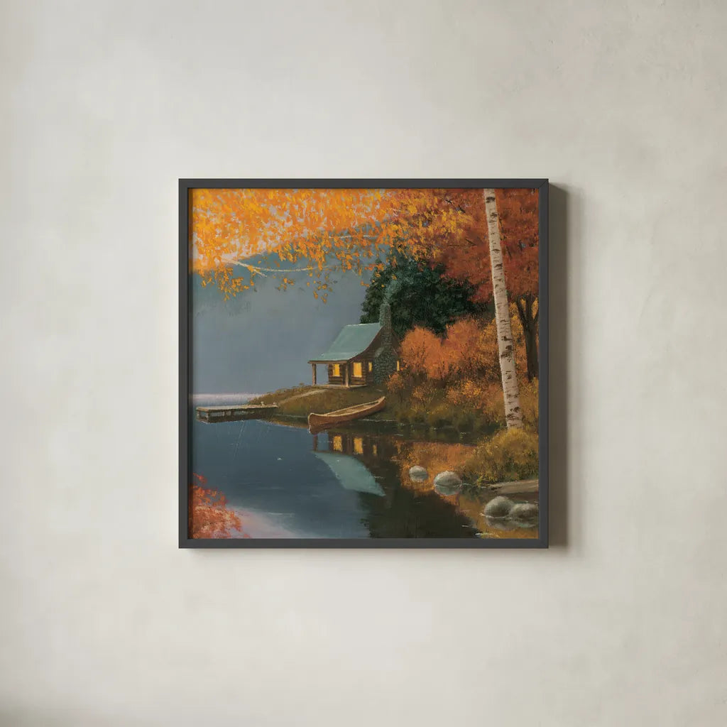 Quiet Evening II No Words by James Wiens. Shown in a sleek black glass frame for a contemporary gallery look. Available as an archival giclee rolled canvas, fine art paper, or poster print. SKU 57708a.