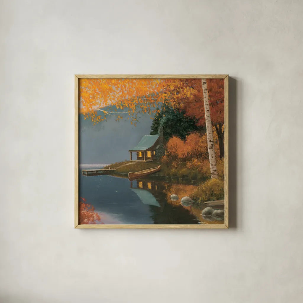 Quiet Evening II No Words by James Wiens. Shown in a natural wood glass frame for a timeless modern aesthetic. Available as an archival giclee rolled canvas, fine art paper, or poster print. SKU 57708a.