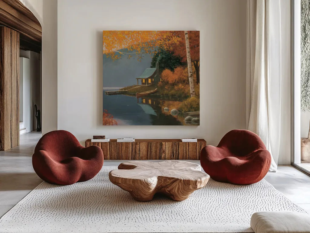 Quiet Evening II No Words by James Wiens. Shown as extra-large giant wall art in a modern living room. Available as an archival giclee rolled canvas, fine art paper, or poster print. SKU 57708a.