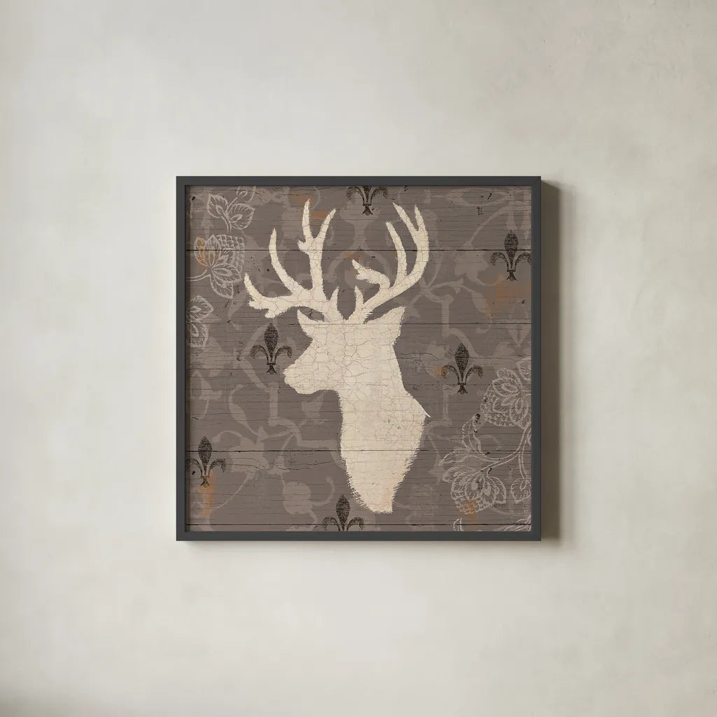 Rustic Elegance II with Red by James Wiens. Shown in a sleek black glass frame for a contemporary gallery look. Available as an archival giclee rolled canvas, fine art paper, or poster print. SKU 33329a.