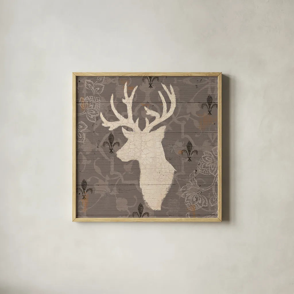 Rustic Elegance II with Red by James Wiens. Shown in a natural wood glass frame for a timeless modern aesthetic. Available as an archival giclee rolled canvas, fine art paper, or poster print. SKU 33329a.