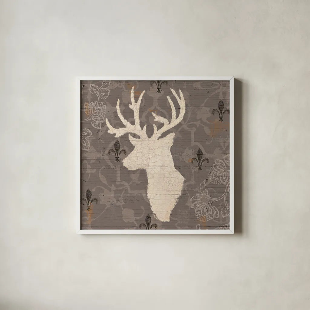 Rustic Elegance II with Red by James Wiens. Shown in a crisp white glass frame for a clean and minimalist style. Available as an archival giclee rolled canvas, fine art paper, or poster print. SKU 33329a.