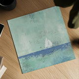 Sailboat Dream Square by James Wiens. Shown as a detailed flat fine art print, highlighting archival giclee quality. Available as an archival giclee rolled canvas, fine art paper, or poster print. SKU 20360a.