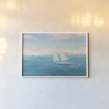 Sailing Into the Blue by James Wiens. shown as a paper print in a white frame. Available as a archival giclee rolled canvas, fine art paper, or poster print. SKU 76006i.