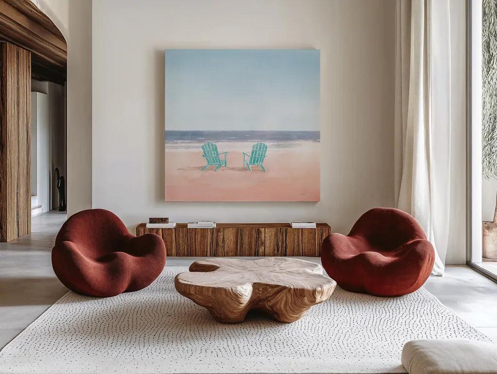 Salento Coast II Coral Cove by James Wiens. Shown as extra-large giant wall art in a modern living room. Available as an archival giclee rolled canvas, fine art paper, or poster print. SKU 55922a.