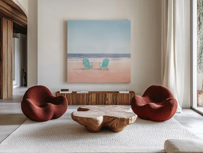Salento Coast II Coral Cove by James Wiens. Shown as extra-large giant wall art in a modern living room. Available as an archival giclee rolled canvas, fine art paper, or poster print. SKU 55922a.